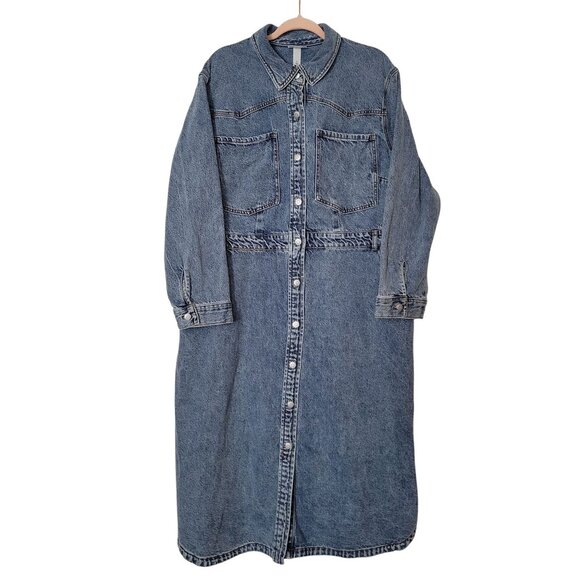 Future Collective Womens Size 18 Denim Shirt Dress With Button Front & Pockets L - Picture 1 of 8